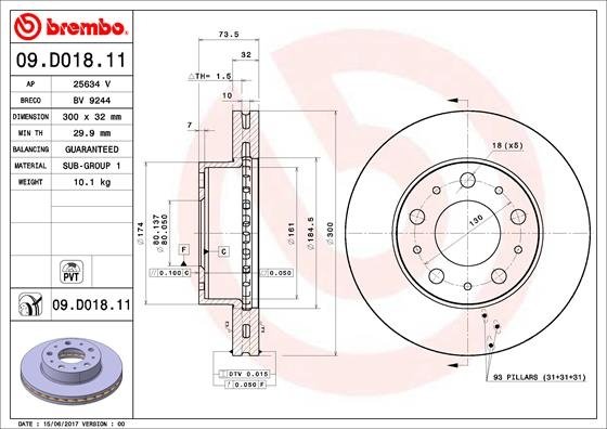 09.D018.11 BREMBO (Германия) Тормозной диск BREMBO