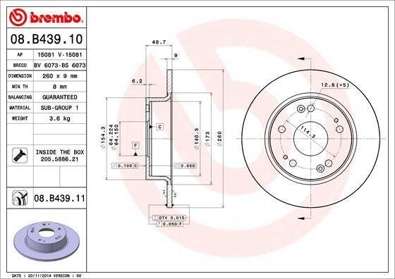 08.B439.11 BREMBO (Германия) Гальмівний диск BREMBO