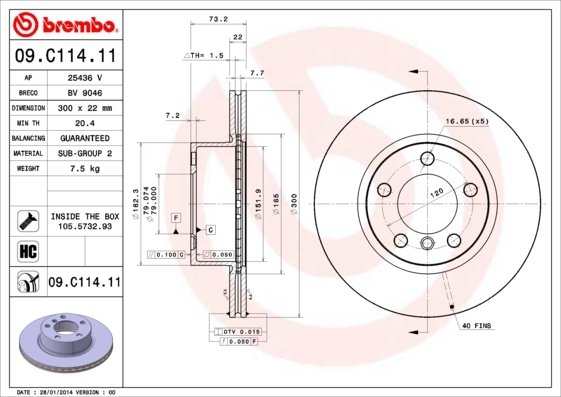 09.C114.11 BREMBO (Германия) Тормозной диск BREMBO