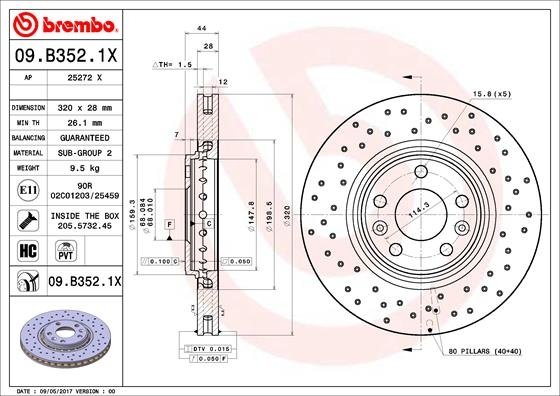 09.B352.1X BREMBO (Германия) Тормозной диск BREMBO