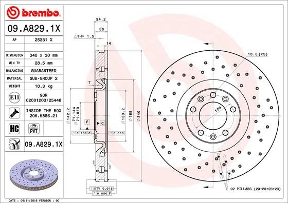 09.A829.1X BREMBO (Германия) Тормозной диск BREMBO