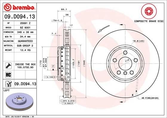 09.D094.13 BREMBO (Германия) Тормозной диск BREMBO