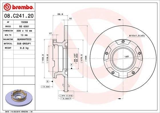 08.C241.20 BREMBO (Германия) Гальмівний диск BREMBO