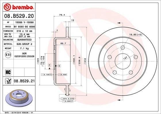 08.B529.21 BREMBO (Германия) Тормозной диск BREMBO