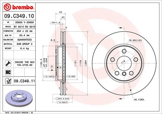 09.C349.11 BREMBO (Германия) Тормозной диск BREMBO