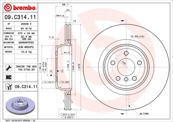 09.C314.11 BREMBO (Германия) Гальмівний диск BREMBO