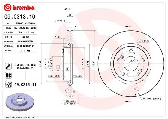 09.C313.11 BREMBO (Германия) Гальмівний диск BREMBO