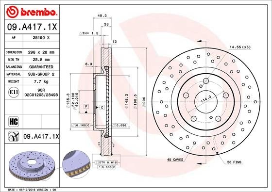 09.A417.1X BREMBO (Германия) Гальмівний диск BREMBO