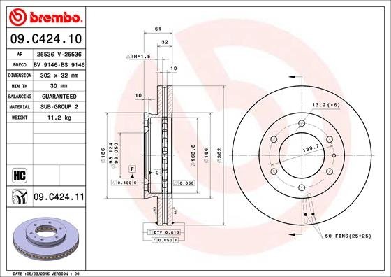 09.C424.11 BREMBO (Германия) Тормозной диск BREMBO