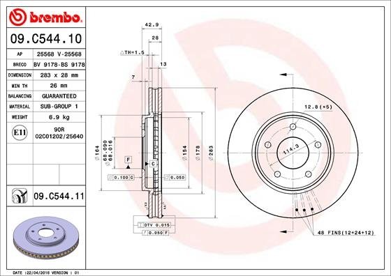 09.C544.11 BREMBO (Германия) Гальмівний диск BREMBO