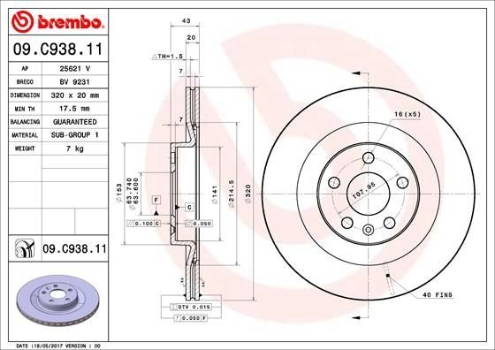 09.C938.11 BREMBO (Германия) Тормозной диск