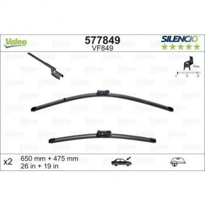 577849 Valeo PHC Комплект стеклоочистителей SILENCIO FLAT BLADE SET/бескаркасные/650•475 мм. / + спойлер / VALEO