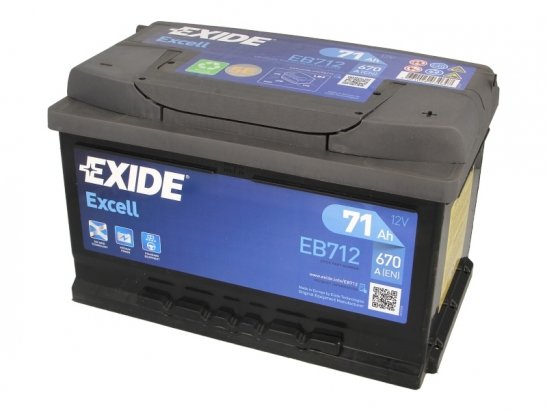 EB712 Exide АКБ 6СТ-71 R+ (пт670) (необслуговування) (низький) EXCELL Exide