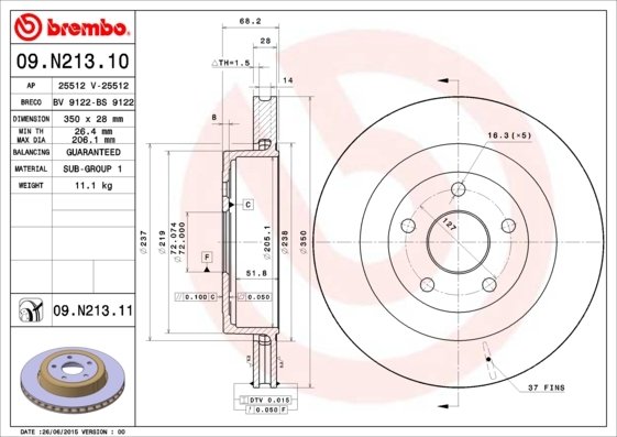 09.N213.11 BREMBO (Германия) Гальмівний диск BREMBO