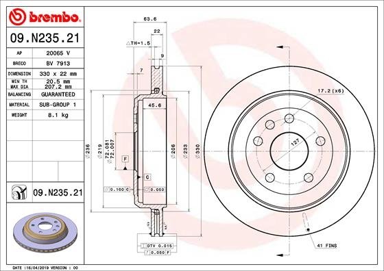 09.N235.21 BREMBO (Германия) Гальмівний диск BREMBO