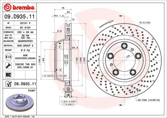 09.D935.11 BREMBO (Германия) Тормозной диск BREMBO