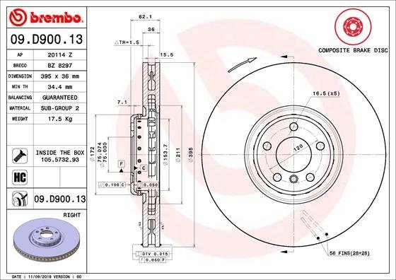 09.D900.13 BREMBO (Германия) Тормозной диск BREMBO