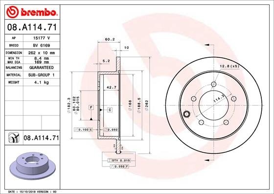 08.A114.71 BREMBO (Германия) Гальмівний диск BREMBO