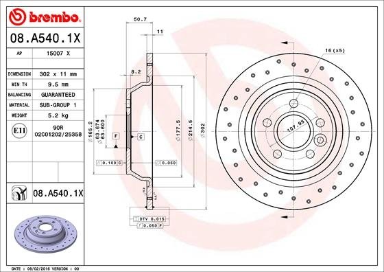 08.A540.1X BREMBO (Германия) Тормозной диск BREMBO