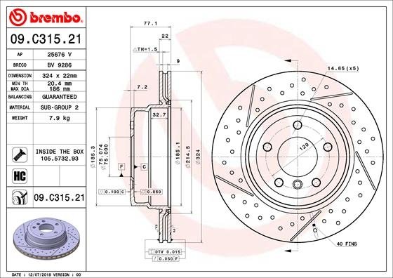 09.C315.21 BREMBO (Германия) Гальмівний диск BREMBO