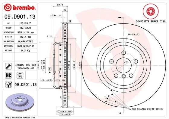 09.D901.13 BREMBO (Германия) Гальмівний диск BREMBO