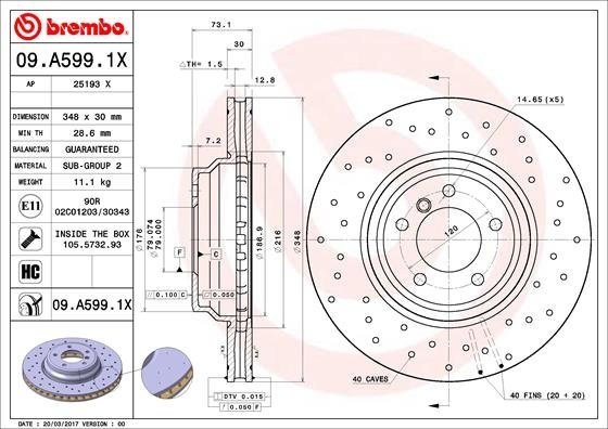 09.A599.1X BREMBO (Германия) Тормозной диск BREMBO