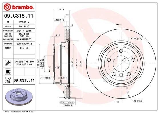 09.C315.11 BREMBO (Германия) Тормозной диск BREMBO