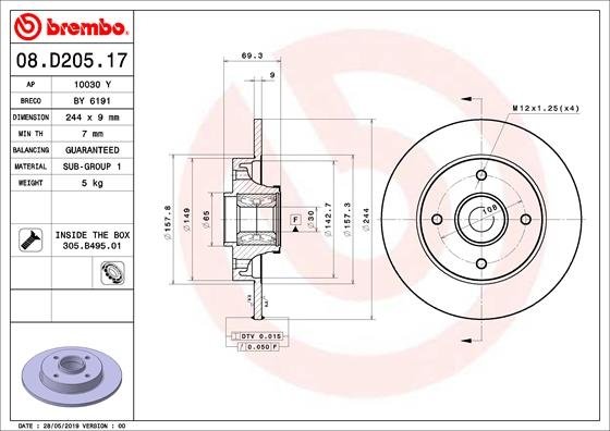 08.D205.17 BREMBO (Германия) Тормозной диск BREMBO