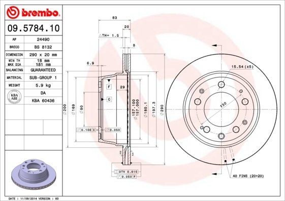 09.5784.10 BREMBO (Германия) Тормозной диск BREMBO