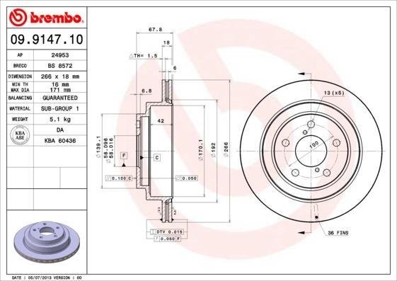 09.9147.10 BREMBO (Германия) Тормозной диск BREMBO