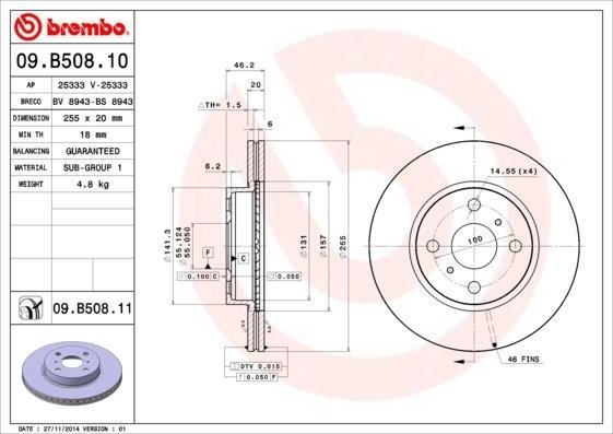 09.B508.11 BREMBO (Германия) Гальмівний диск BREMBO