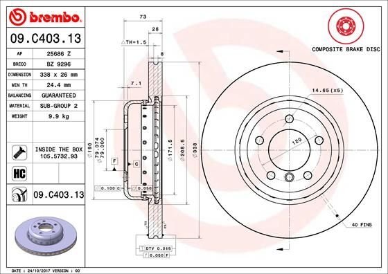 09.C403.13 BREMBO (Германия) Тормозной диск BREMBO