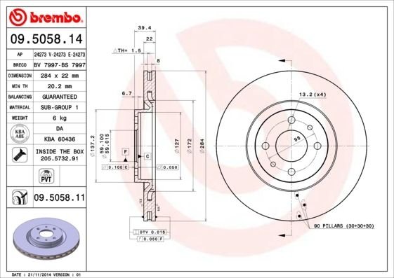 09.5058.11 BREMBO (Германия) Тормозной диск BREMBO