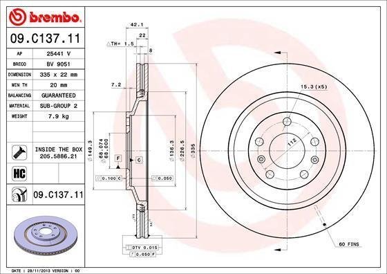 09.C137.11 BREMBO (Германия) Гальмівний диск BREMBO