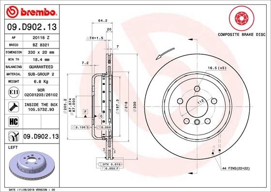 09.D902.13 BREMBO (Германия) Тормозной диск BREMBO