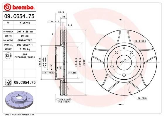 09.C654.75 BREMBO (Германия) Тормозной диск BREMBO