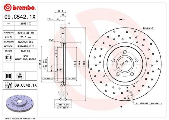 09.C542.1X BREMBO (Германия) Тормозной диск BREMBO