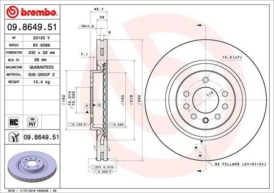 09.8649.51 BREMBO (Германия) Гальмівний диск BREMBO