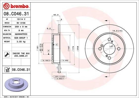 08.C046.31 BREMBO (Германия) Гальмівний диск BREMBO