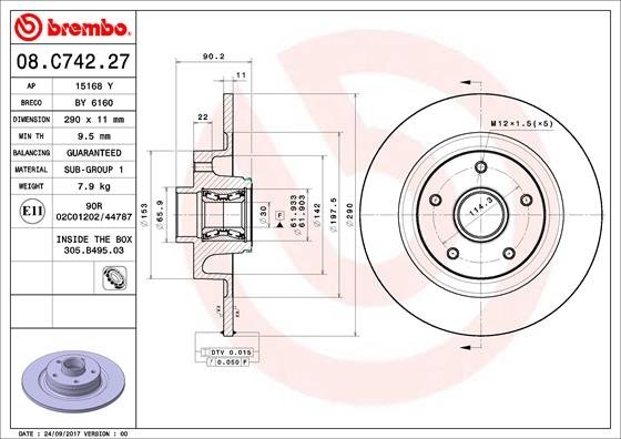 08.C742.27 BREMBO (Германия) Тормозной диск BREMBO