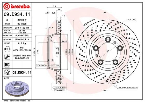 09.D934.11 BREMBO (Германия) Тормозной диск BREMBO