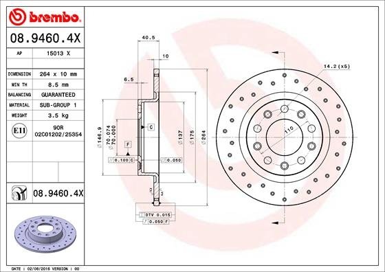 08.9460.4X BREMBO (Германия) Гальмівний диск BREMBO