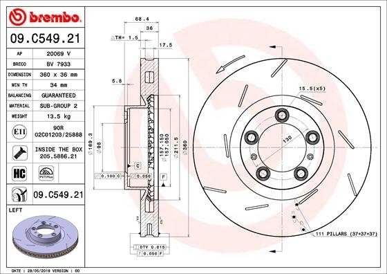 09.C549.21 BREMBO (Германия) Гальмівний диск BREMBO