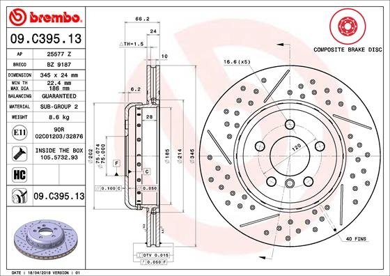 09.C395.13 BREMBO (Германия) Тормозной диск BREMBO