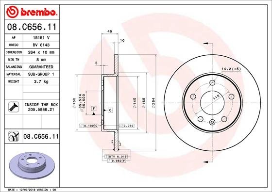 08.C656.11 BREMBO (Германия) Тормозной диск BREMBO