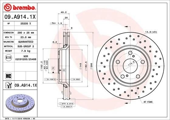 09.A914.1X BREMBO (Германия) Тормозной диск BREMBO