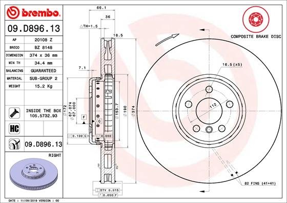 09.D896.13 BREMBO (Германия) Тормозной диск BREMBO