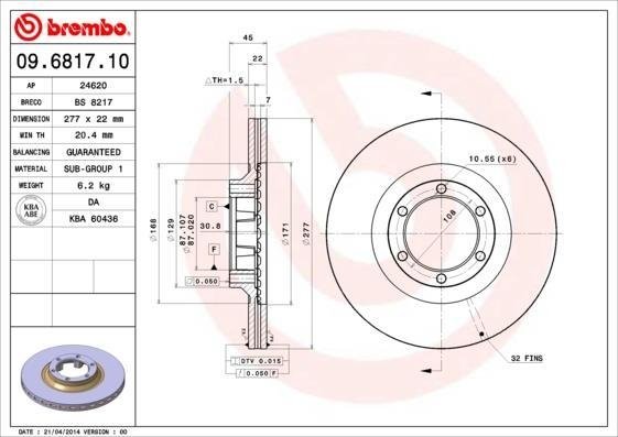 09.6817.10 BREMBO (Германия) Тормозной диск BREMBO