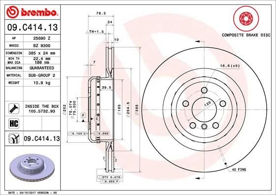 09.C414.13 BREMBO (Германия) Тормозной диск BREMBO