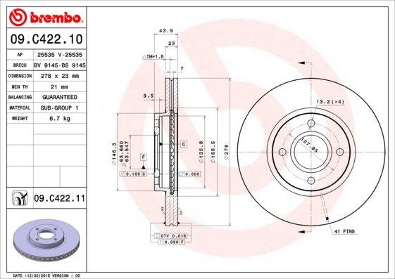 09.C422.11 BREMBO (Германия) Гальмівний диск BREMBO